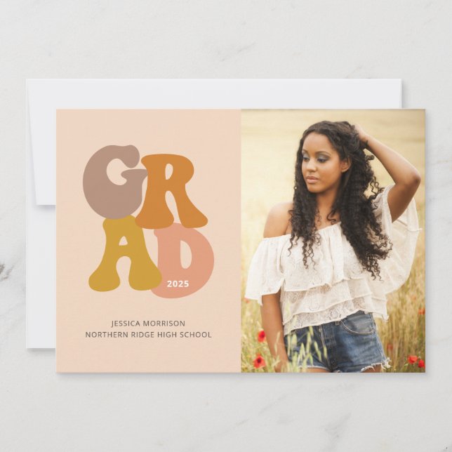 Retro 70s Vibe Photo Studentfest Inbjudningar (Framsida)