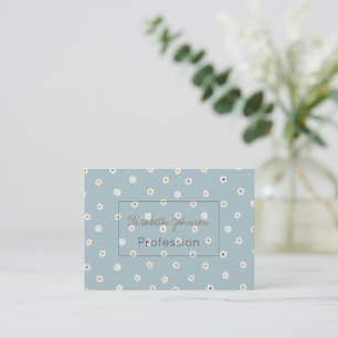 Retro 70's White Daisy Flowers Boho Blue Design Visitkort