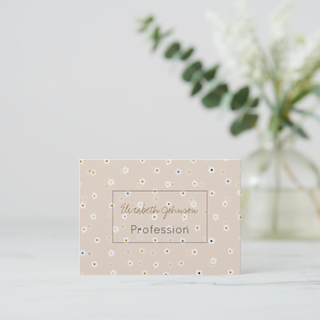 Retro 70's White Daisy Flowers Boho Cream Design Visitkort (Stående Fram)