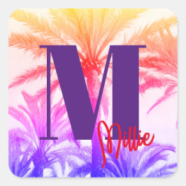 Retro 80 från sommarsemestern tropiska handflatan fyrkantigt klistermärke