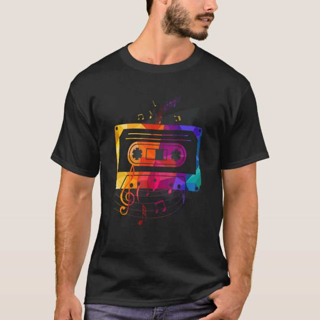 Retro 80:s 90:e Musik noter-kassettbandsblandninga T Shirt (Framsida)
