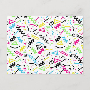 Retro 80:s 90:e Neon Rosa Grönt Blue Gult Doodle Vykort
