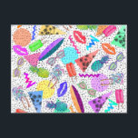 Retro 80:s 90:e sommarkollage Mönster Vykort<br><div class="desc">Den här coolan och roligten är 80:s och 90:s vattenfärgskollage mönster med handflatan träd, popsikler, solglasögon, läppar, ananas, surfbrädor, cirklar, lukter och geometriska trianglar perfekt för trendiget och snyggten. Det är abachi och summerutskrift är underbar för många gåvor och tillfälle. Njut av den här handmålningen och bildutformningen för ditt nästa...</div>