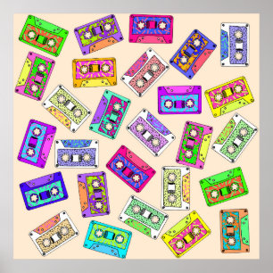 Retro 80:s 90 Neon Patterned Cassette-band Poster