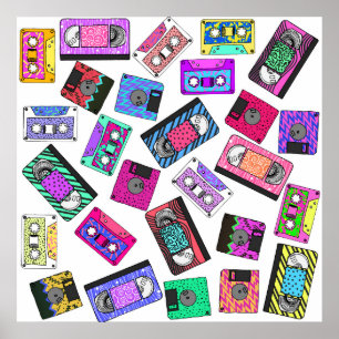Retro 80:s 90 Neon Patterned Cassette-band Poster