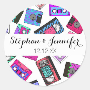 Retro 80:s 90 Neon Patterned Cassette-band Runt Klistermärke