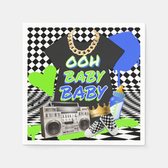 Retro 80:s/90:s Hip hop Baby Shower Pappersservett (Framsidan)