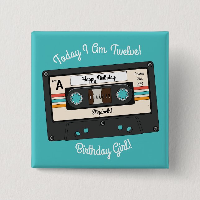 Retro 80:s 90-tums kassettbandssimulator-Födelseda Knapp (Framsida)