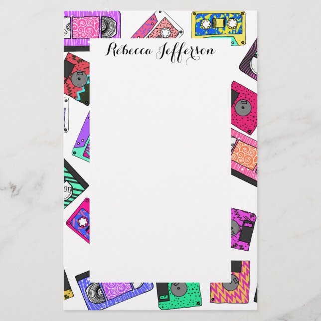 Retro 80:s 90's Neon Patterned Cassette-band Brevpapper (Framsida)