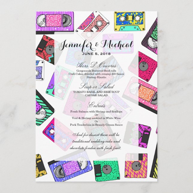 Retro 80:s 90's Neon Patterned Cassette-band Meny (Framsida)