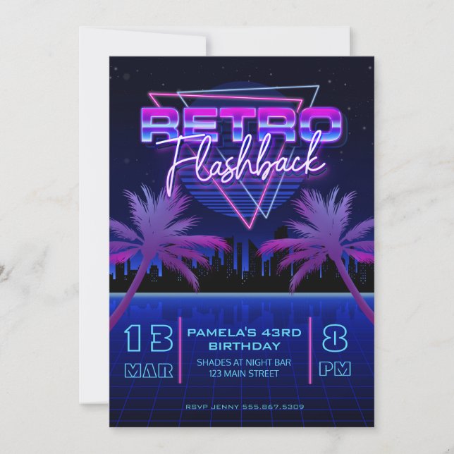 Retro 80:s Futuristiska Grid Birthday Inbjudningar (Framsida)