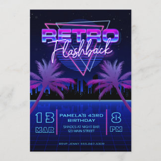 Retro 80:s Futuristiska Grid Birthday Inbjudningar