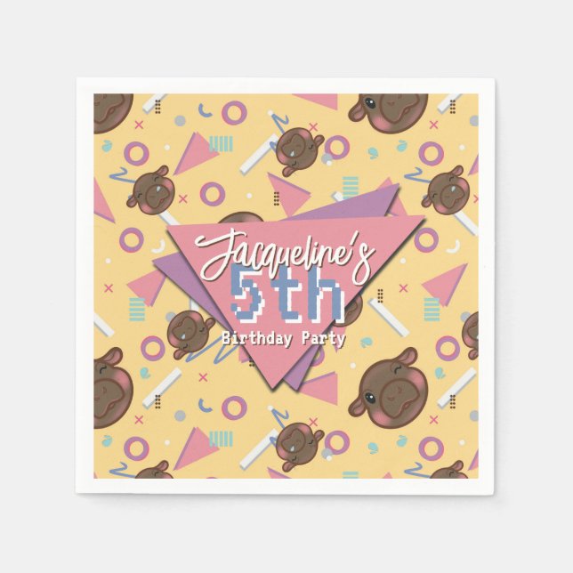Retro 80:s Gult Baby Hippo Birthday Pappersservett (Framsidan)