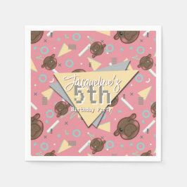 Retro 80:s Rosa Baby Hippo Birthday Pappersservett
