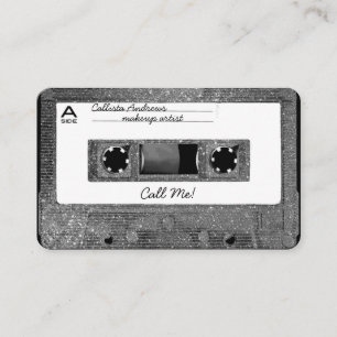 Retro 80:s Silver-kassettbandsband med Glitter Visitkort