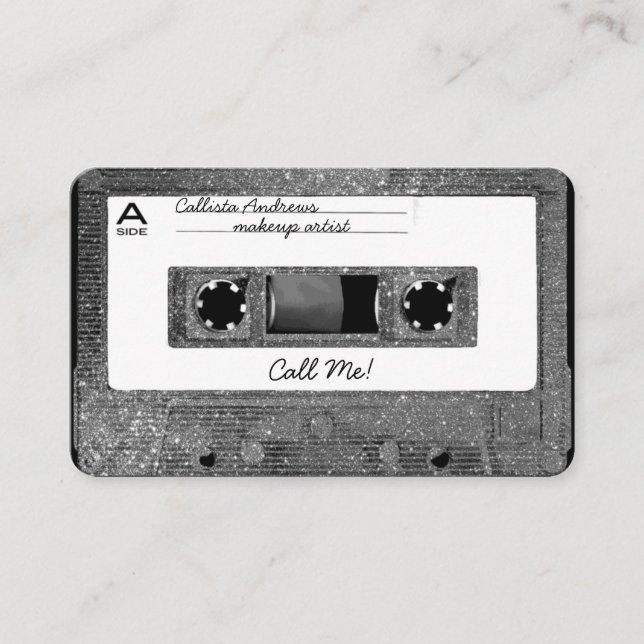 Retro 80:s Silver-kassettbandsband med Glitter Visitkort (Framsida)