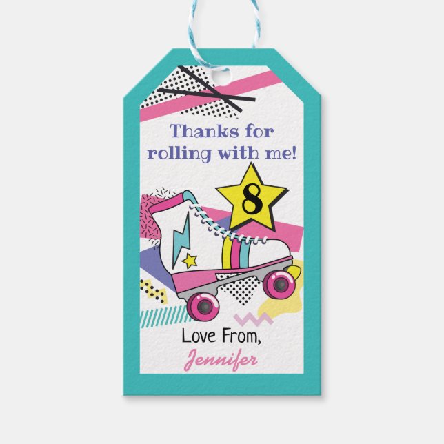 Retro 80:s Skate Party födelsedag Tack Presentetikett (Framsidan)