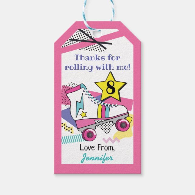 Retro 80:s Skate Party födelsedag Tack Presentetikett (Framsidan)