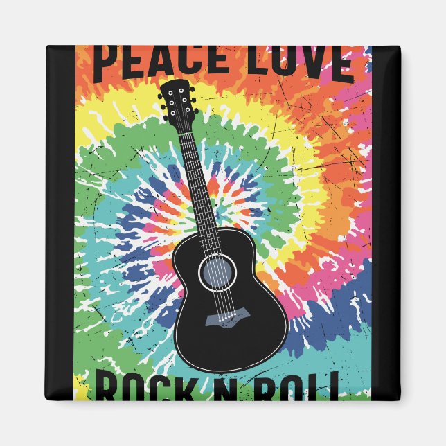 Retro 80-tal Hippie Peace Kärlek Rock N Roll Magnet (Framsidan)