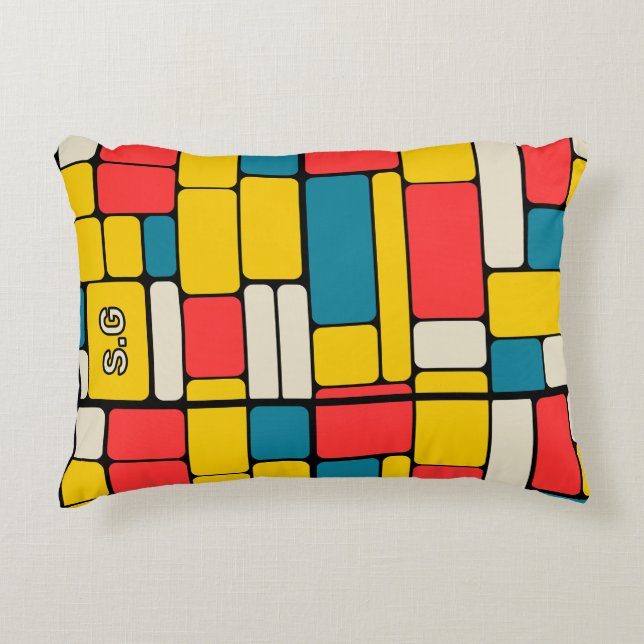 Retro 80-tal med fetstilt geometrisk modern ljusst prydnadskudde (Framsidan)