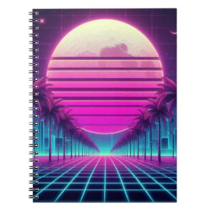 retro, 80-tal neon måne/handflatan anteckningsbok