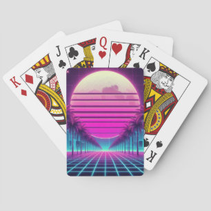 retro, 80-tal neon måne/handflatan casinokort