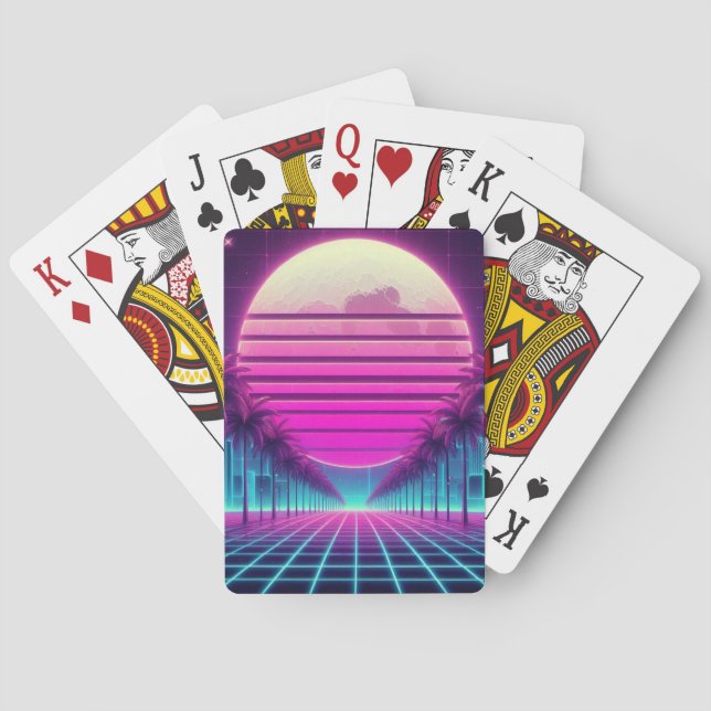 retro, 80-tal neon måne/handflatan casinokort (Baksidan)