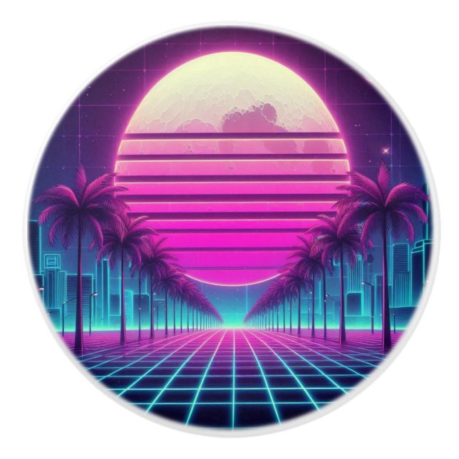 retro, 80-tal neon måne/handflatan knopp (Framsidan)