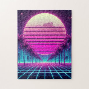 retro, 80-tal neon måne/handflatan pussel