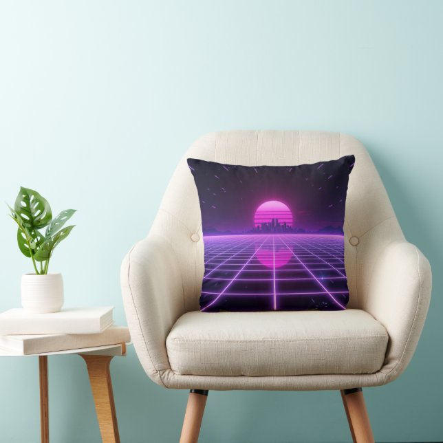 Retro 80-tal Neon Synthwave Grid Kudde (Stol)