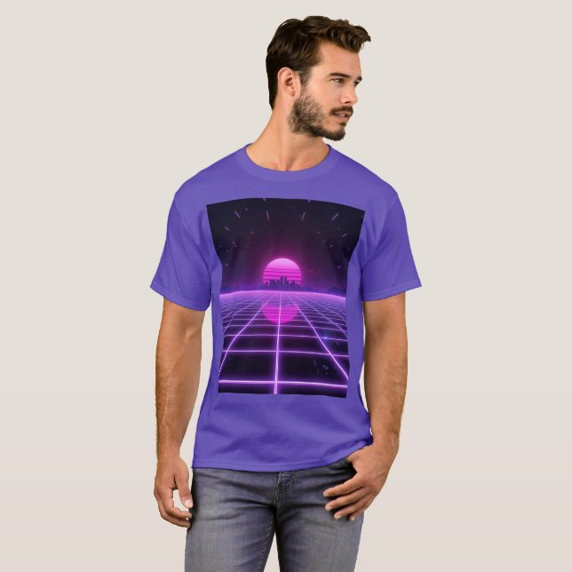 Retro 80-tal Neon Synthwave Grid Oändlighet Esteti T Shirt (Hel framsida)