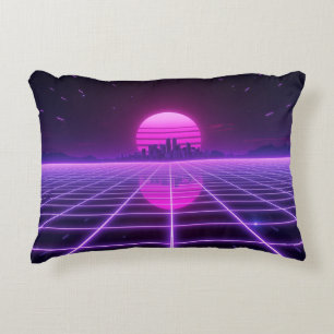 Retro 80-tal Neon Synthwave Grid Prydnadskudde