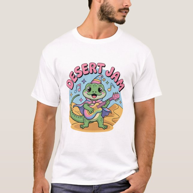 Retro 80-tal Ödla Keytar Synthwave Roligt T Shirt (Framsida)