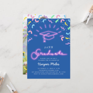 Retro 80-tal rosa neon studenten-fotoinbjudan inbjudningar