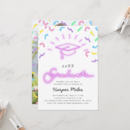 Retro 80-tal rosa neon studenten hat-foto inbjudningar