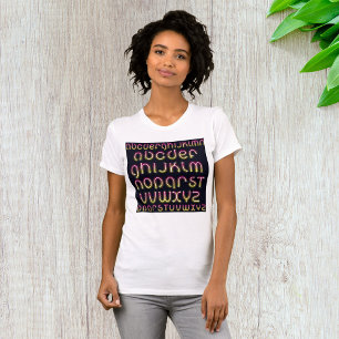 Retro 80-tal Rosa och Gult Lysande Neon Alfabet T Shirt