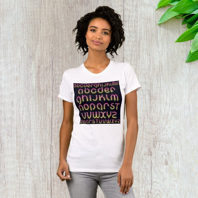 Retro 80-tal Rosa och Gult Lysande Neon Alfabet T Shirt (Skapare uppladdad)