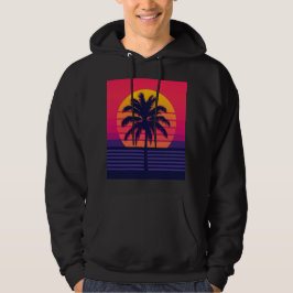 Retro 80-tal Solnedgång Palmträd Synthwave Konst Hoodie
