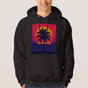Retro 80-tal Solnedgång Palmträd Synthwave Konst Hoodie