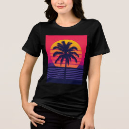 Retro 80-tal Solnedgång Palmträd Synthwave Konst T Shirt