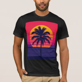 Retro 80-tal Solnedgång Palmträd Synthwave Konst T Shirt