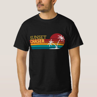 Retro 80-tal Solnedgångsjägare Tropiska Palmer T Shirt