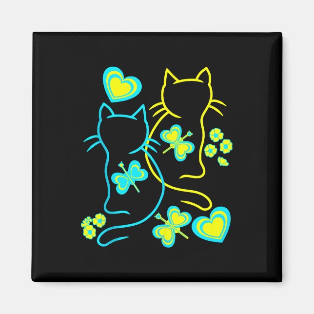 Retro, 80-tal, sommarhjärtblommor, kattunge Chi Magnet (Framsidan)
