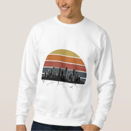 Retro 80-tal Stadssilhuett Solnedgång Vintage stad Lång Ärmad Tröja