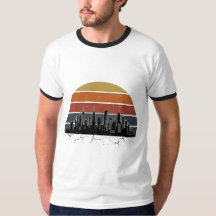 Retro 80-tal Stadssiluett Solnedgång Vintage Stads