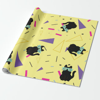Retro 80-tal Svart Katt Neon Geometrisk Presentpapper