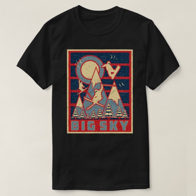 Retro 80-talet Big Himlar Ski Äventyr T Shirt (Design framsida)
