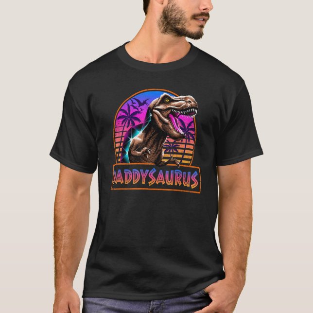Retro 80-talet Färg Daddysaurus T Rex Dinosaur-fam Shirt (Framsida)