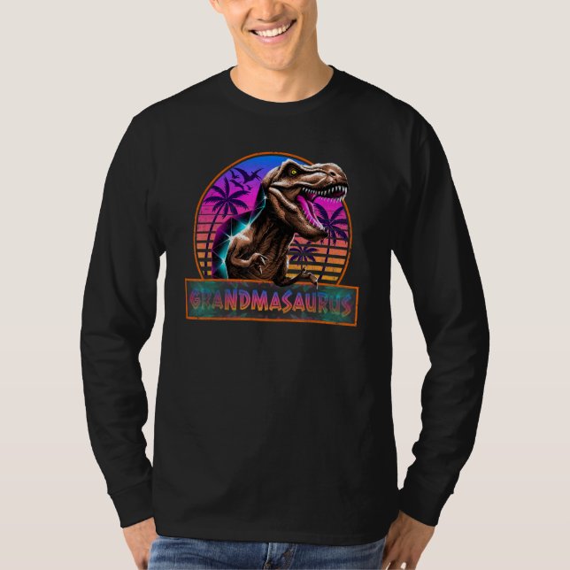 Retro 80-talet Färg Grandmasaurus T Rex Dinosaur F T Shirt (Framsida)