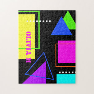 RETRO 80-talet MODE NEON FLUORO BOLD GEOMETRIC MED Pussel